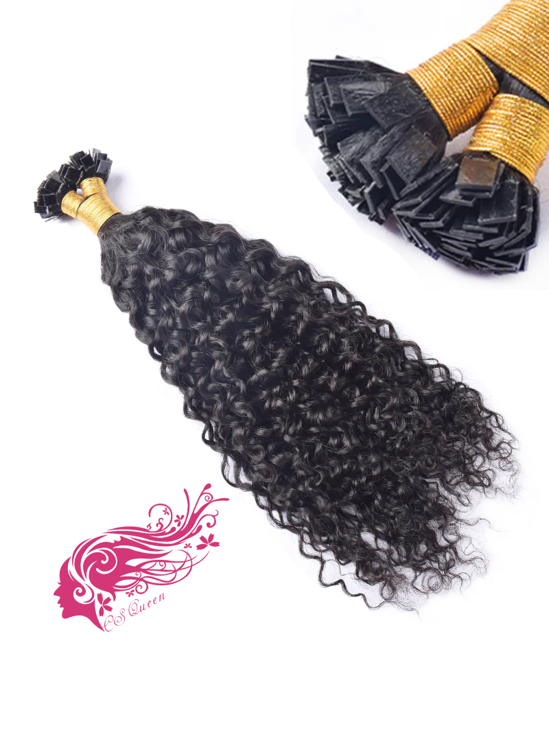 Raw Natural Curly Flat Tip Hair Extensions Natural Color 100% Real Human Hair 100g